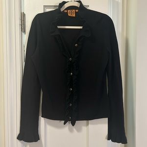 Tory Burch Black Ruffle Button Cardigan